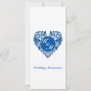 Invitación Corazón de Damasco Blanco y Azul de HeartyParty