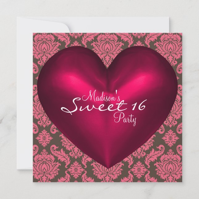 Invitación Corazón de Damasco Rosa Caliente Rojo Marrón Fiest (Anverso)