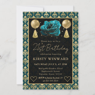 Invitación Corazón de Damasco y Rosa Verde Ámbar Cumpleaños 2