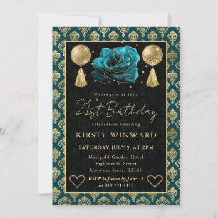 Invitación Corazón de Damasco y Rosa Verde Ámbar Cumpleaños 2