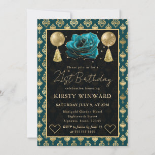 Invitación Corazón de Damasco y Rosa Verde Ámbar Cumpleaños 2
