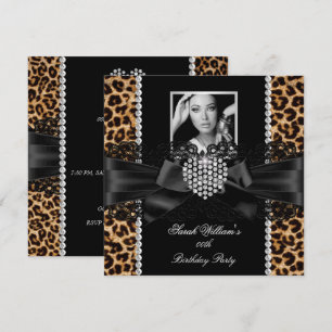 Invitación Corazón de Diamante de Encaje de Leopardo Foto Fie