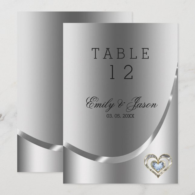 Invitación Corazón de diamantes sobre fondo plateado (Anverso / Reverso)