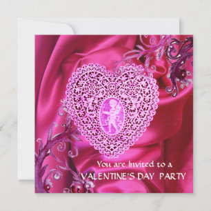 INVITACIÓN CORAZÓN DE ENCAJE CUPIDO SOBRE TELAR SILK FUCHSIA 