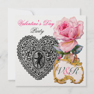 INVITACIÓN CORAZÓN DE ENCAJE CUPIDO Y ROSA ROSA VALENTINE MON
