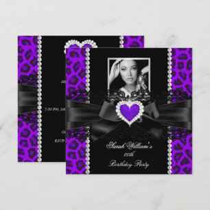 Invitación Corazón de Encaje de Leopardo Morado Foto Fiesta d