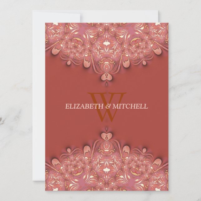 Invitación Corazón de encaje de terracota bohemio para boda (Anverso)