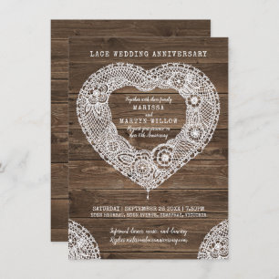 Invitación Corazón de encaje rústico 13° aniversario boda