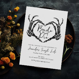 Invitación Corazón de Esqueleto Gótico Blanco Despedida de So