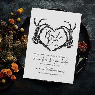 Invitación Corazón de Esqueleto Gótico Blanco Despedida de So