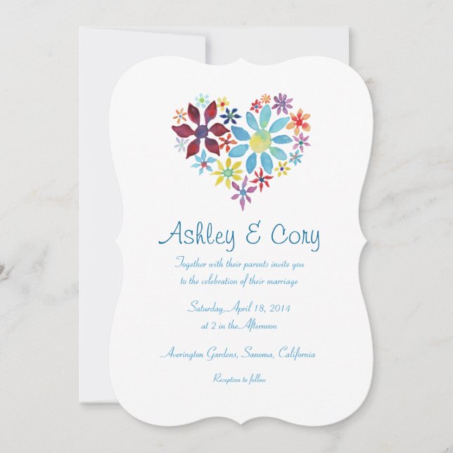 Invitación Corazón de flores (Anverso)