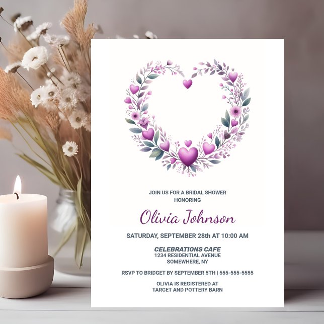Invitación Corazón de flores rosadas Ducha de novia (Subido por el creador)