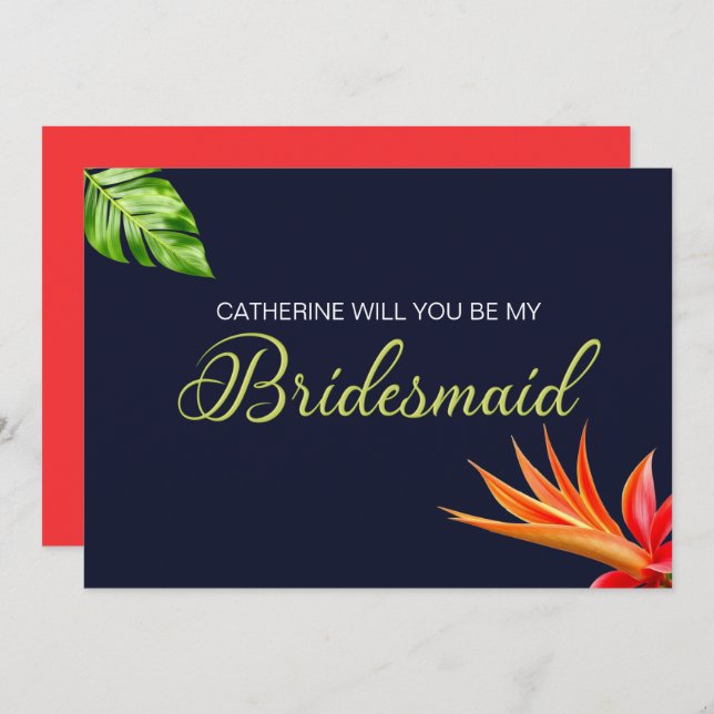 Invitación Corazón de flores tropicales ¿Serás mi novia? (Anverso / Reverso)