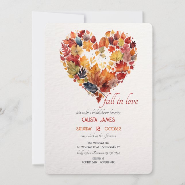 Invitación Corazón de Follaje de Otoño (Anverso)
