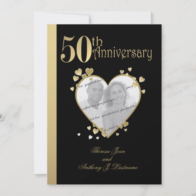 Invitación Corazón de foto del 50 aniversario (Anverso)
