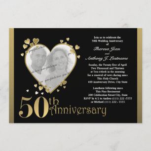 Invitación Corazón de foto del 50 aniversario