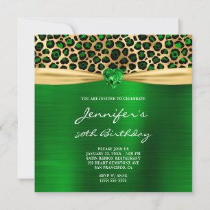 Invitación Corazón de gema de leopardo de oro verde Foil Cump