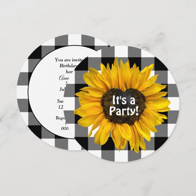 Invitación Corazón de girasol en fiesta de cumpleaños de cuad (Anverso / Reverso)