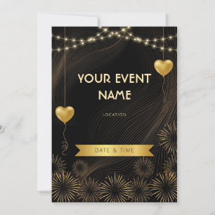 Invitación Corazón de Globo de Fuegos Artificiales de Oro sob