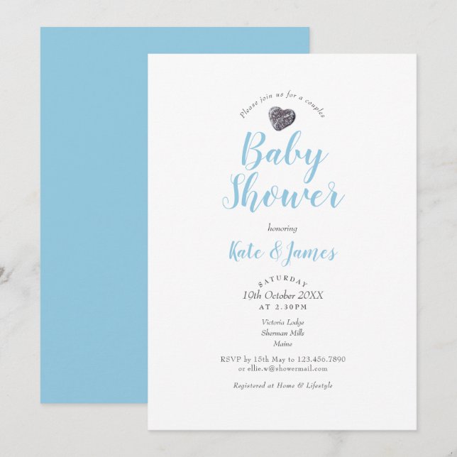 Invitación Corazón de guijarro lindo para baby shower / Sprin (Anverso / Reverso)