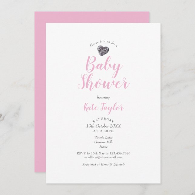 Invitación Corazón de guijarros/Baby Shower de chispa (Anverso / Reverso)