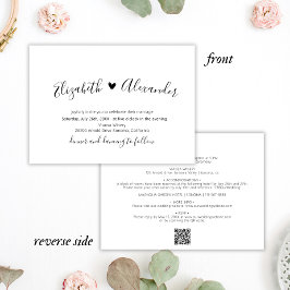 Invitación Corazón de guión mínimo en un Boda de código QR