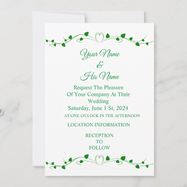 Invitación Corazón de hiedra verde enredadera Thunder_Cove  (Anverso)