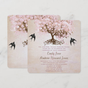 Invitación Corazón de hoja de árbol de niebla de chocolate ro