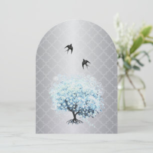 Invitación Corazón de hoja de azulejo marroquí Aqua árbol páj