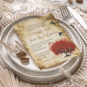Invitación Corazón de Hoja Roja del Renacimiento Medieval Árb