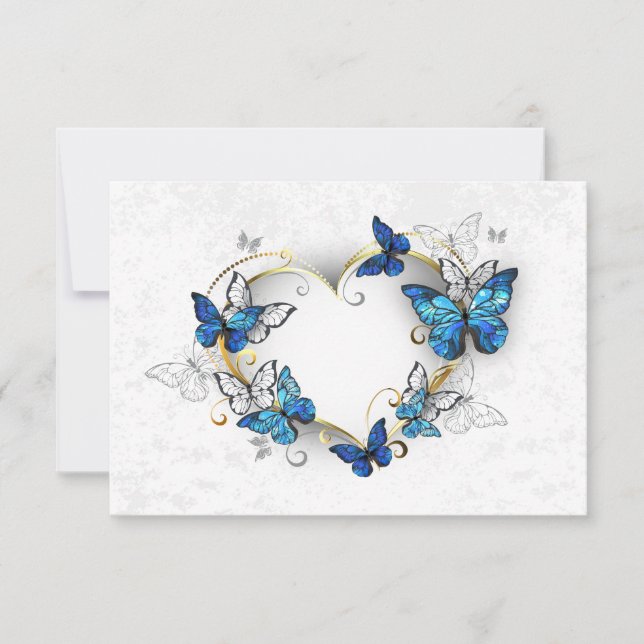 Invitación Corazón de joyas con mariposas Morfo (Anverso)