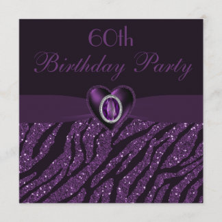 Invitación Corazón de joyas y Purpurina de cebra 60 años