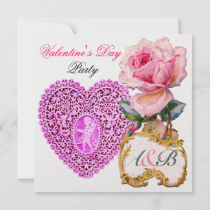 INVITACIÓN CORAZÓN DE LACES CUPIDOS Y ROSA DE ROSA DE ROSA DE