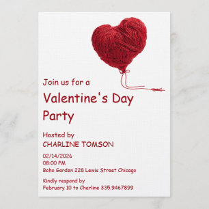Invitación Corazón de Lana Acogedor para San Valentín