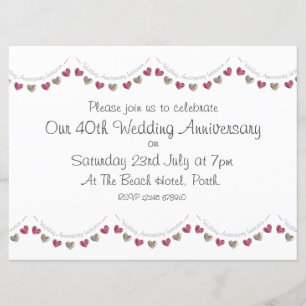 Invitación Corazón de lana banderín 40º Aniversario de bodas 
