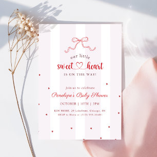 Invitación Corazón de lazo rojo rosa pequeño corazón tierno b