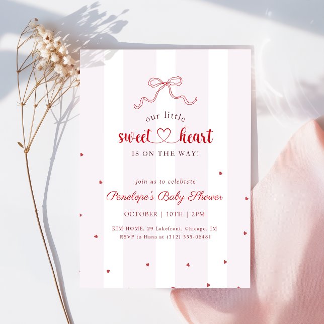 Invitación Corazón de lazo rojo rosa pequeño corazón tierno b (Subido por el creador)