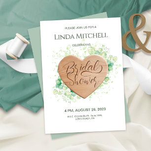Invitación Corazón de madera Eucalyptus Ducha Rústica Bridal