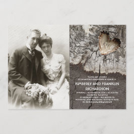 Invitación Corazón de Madera Rústica Foto Aniversario de Boda
