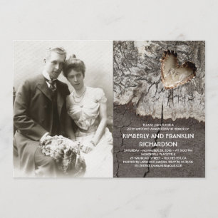 Invitación Corazón de Madera Rústica Foto Aniversario de Boda