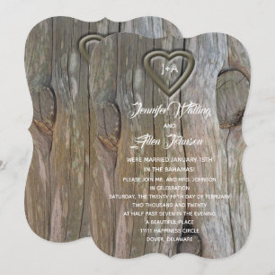 Invitación Corazón de Madera Tallada Recepción Después de la
