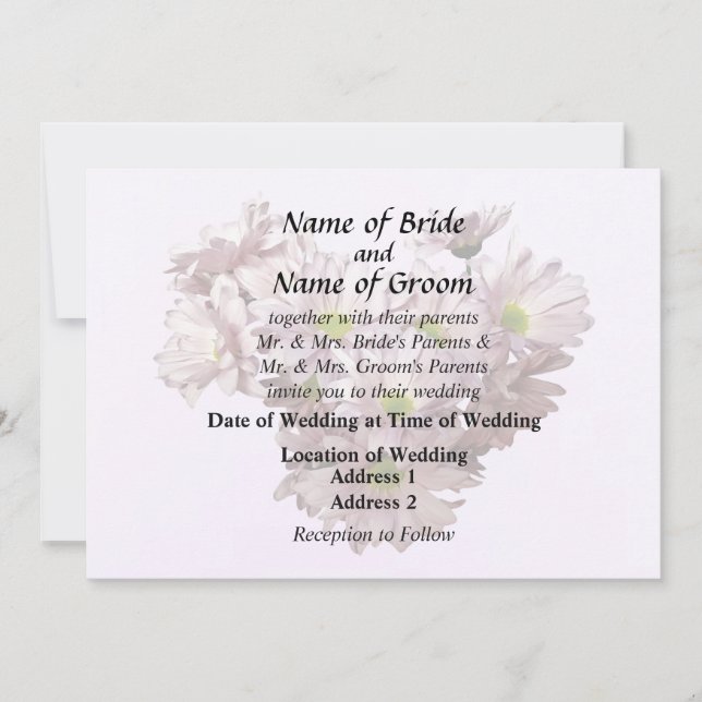 Invitación Corazón de Margaritas Rosadas de Mum (Anverso)