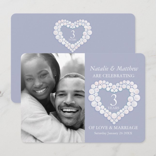 Invitación Corazón de Moonstone foto de boda 3 años fiesta (Anverso / Reverso)