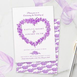 Invitación Corazón de nomeolvides arte boda púrpura blanco