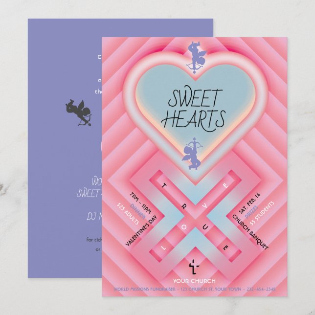Invitación Corazón de Origami X Corazones dulces (Anverso / Reverso)