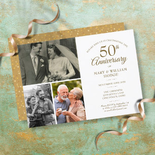 Invitación Corazón de oro Confeti 3 Foto del 50 Aniversario