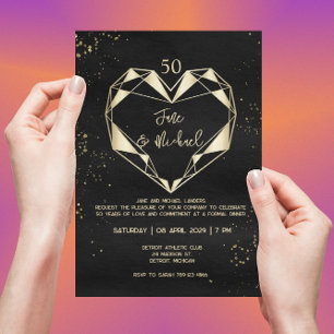 Invitación Corazón de Oro Geométrico Moderno 50 Aniversario