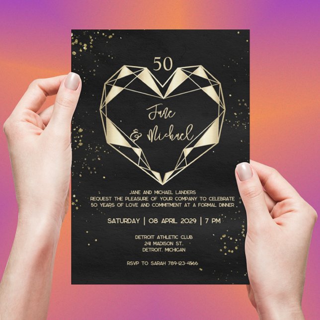 Invitación Corazón de Oro Geométrico Moderno 50 Aniversario (Subido por el creador)