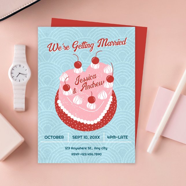 Invitación Corazón de pastel adorable boda (Subido por el creador)