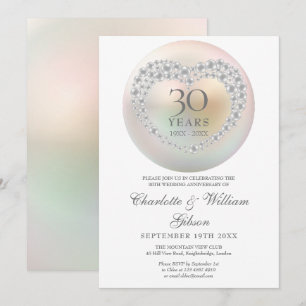 Invitación Corazón de Perla Chic Aniversario de Bodas 30